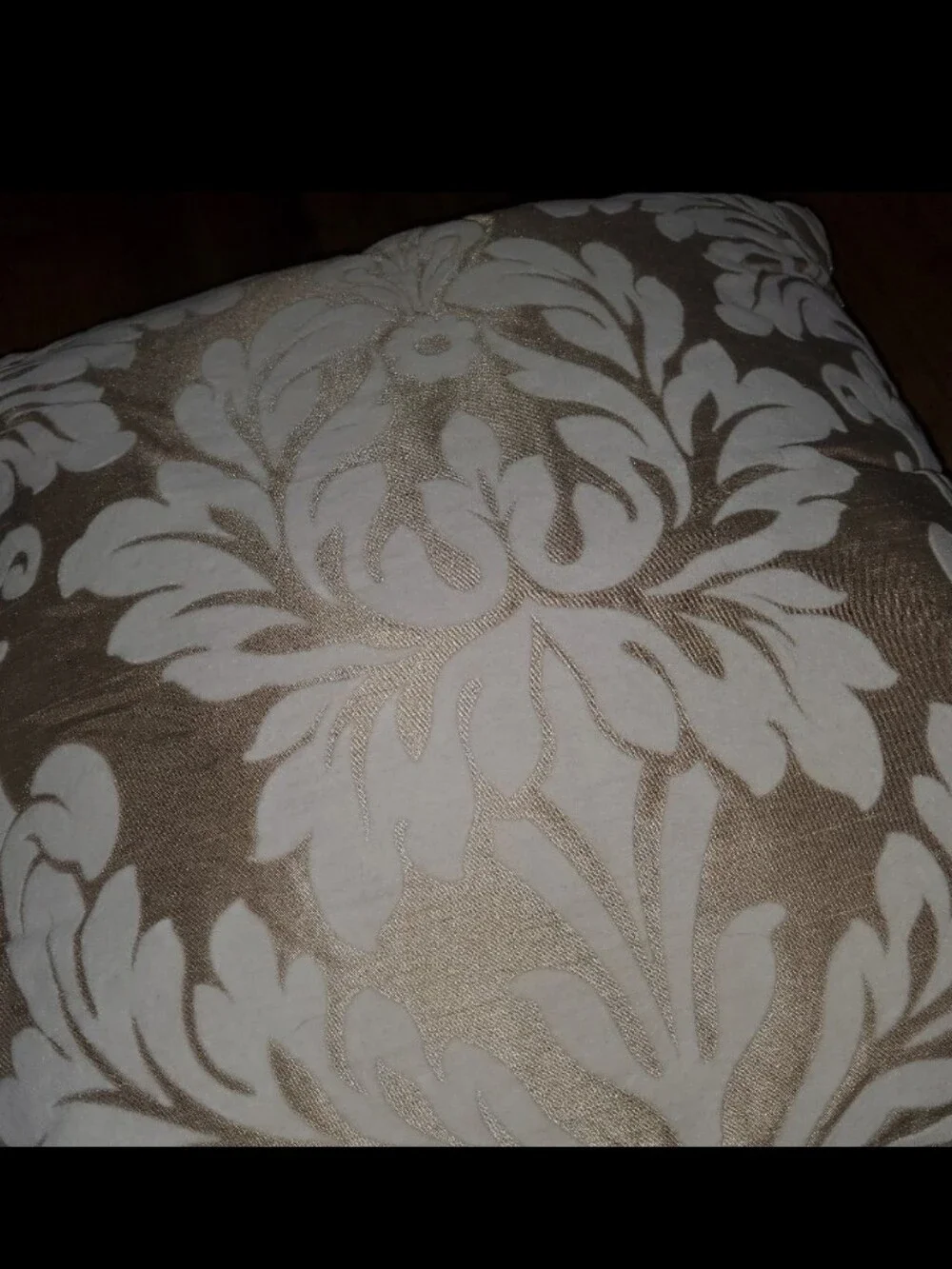 3 Vintage Gold & Ivory Cream Velour Velvet Damask Decorative Home Throw Pillows